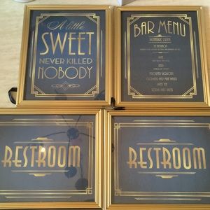 10 navy and gold wedding signs in frames
